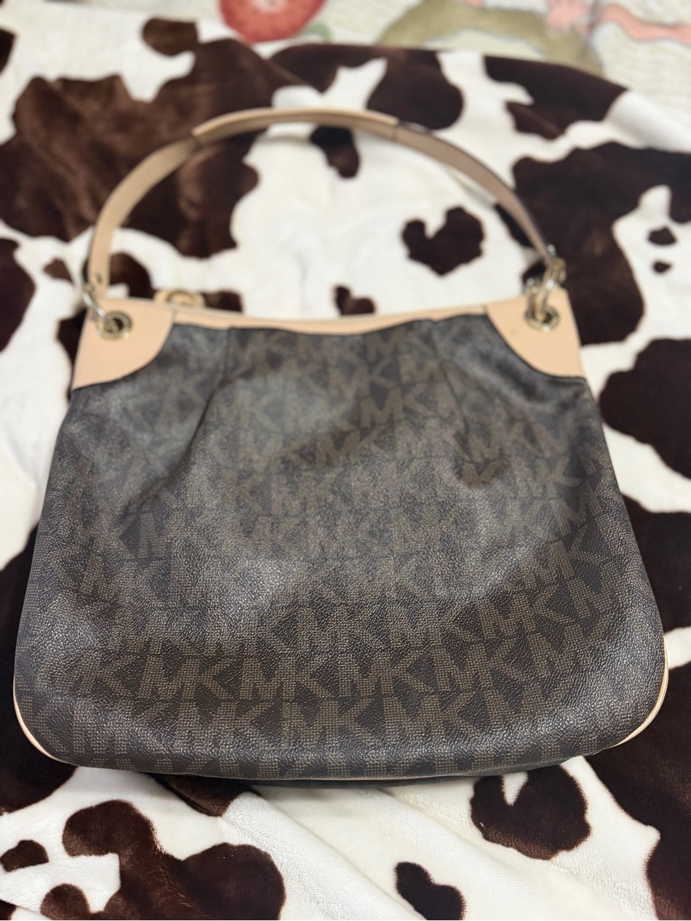 Michael Kors Lydia Large Brown MK Signature Hobo Shoulder Bag
